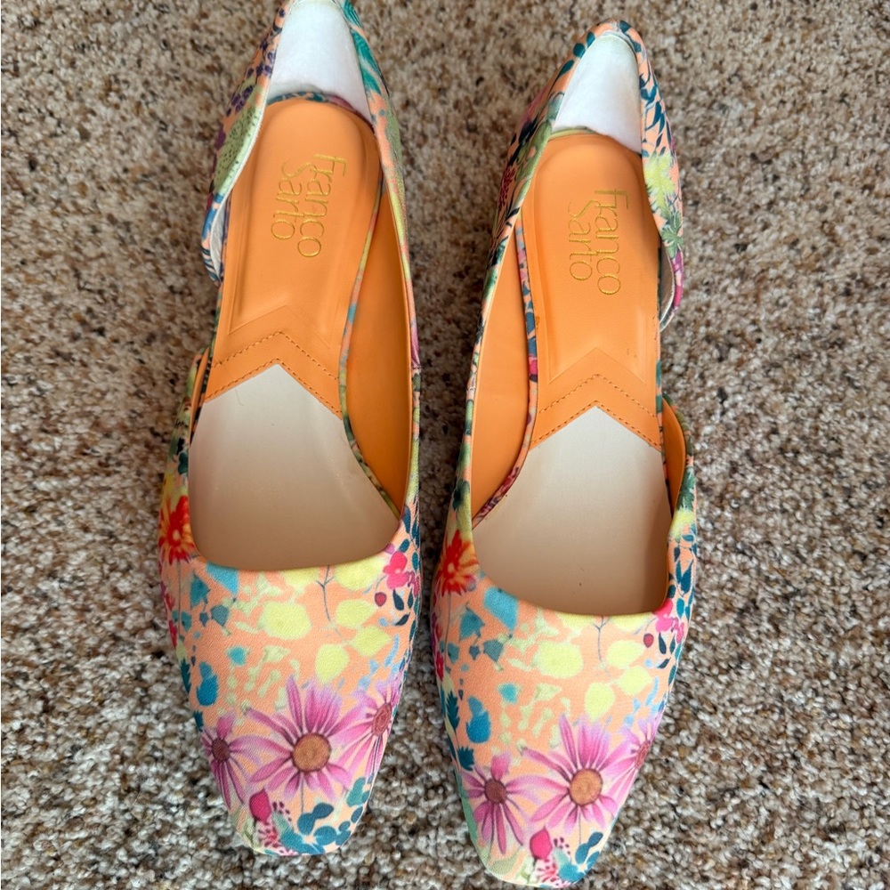 Franco Sarto Peach Floral Pointed-Toe Flats